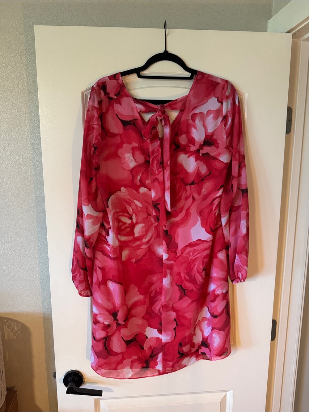 INC International Concepts Hot Pink Floral Tie-Neck Dress